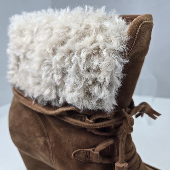 CECELIA NEW YORK North Star Chestnut Suede Leather Faux Fur Wedge Boots Size 8.5 - Picture 8 of 11